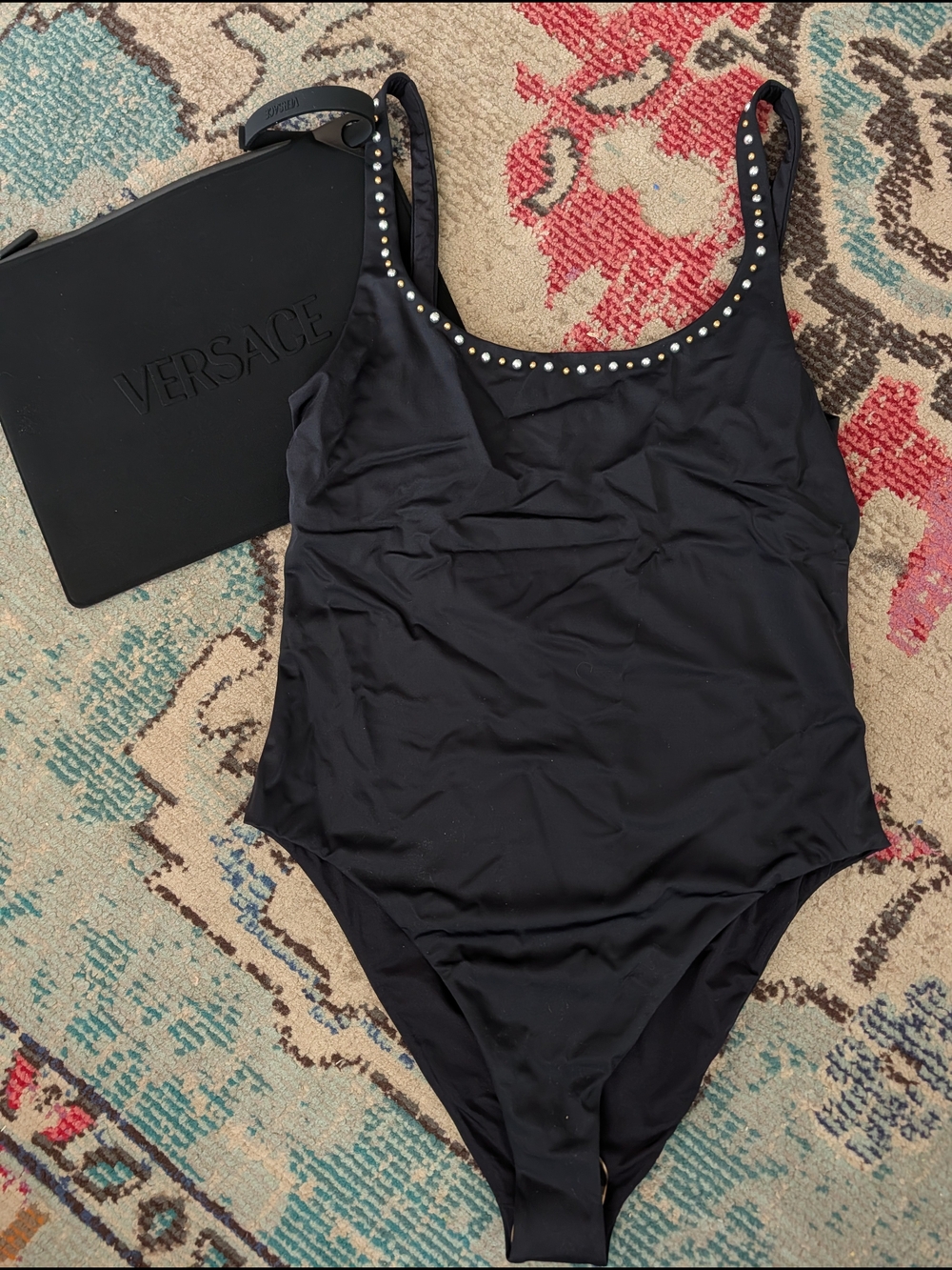 Versace Black Stud-Trim One-Piece Swimsuit